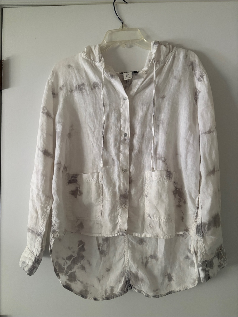 Rachel Zoe 100% Linen White Hooded Button-Front Lightweight Top/Utility Jacket
